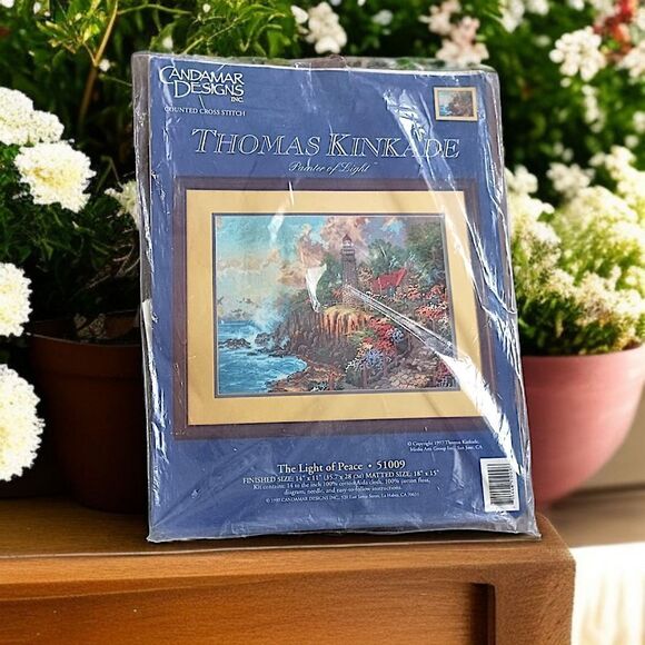 Thomas Kinkade Cross Stitch Kit The Light of Peace 51009 Candamar Lighthouse Vtg - Picture 12 of 16